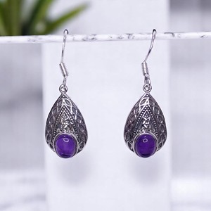 Boucles d'oreilles fines en argent sterling 925 avec améthyste naturelle cabochon MYS-E125, prêtes à être expédiées, en stock, faible MOQ, bijoux indiens pour femmes - Product Image 3