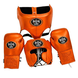 No Boxing No Life - Ensemble d'équipement de boxe en cuir véritable - Gants de sparring, casque de protection, protège-poitrine - Équipement d'entraînement pour adultes - Product Image 2