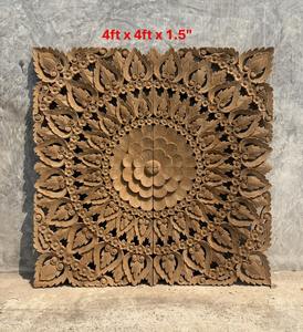 Panneaux muraux carrés en teck gravé et sculpté de 1,20 m, 100 % faits à la main, haute résistance, écologiques, décoration classique pour la maison TH - Product Image 1