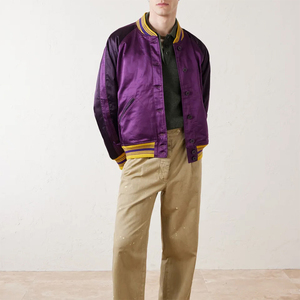 Fashionable And Comfortable Men's Satin Bomber <b>Jacket</b> Button Up Long Sleeve Bomber <b>Jackets</b> For Adult With Pocket - Product Image 6