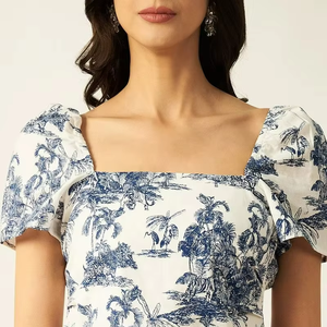 Indian Trending Custom Print Women's Casual Backless Dress U-neck Sustainable Linen Cotton Women's Dresses For Casual And Party - Product Image 4