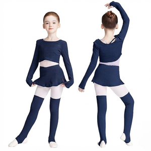 Justaucorps de ballet pour enfants en coton, automne-hiver, hauts, jupes et leggings chauds pour filles, ensemble de 3 pièces pour l'entraînement de danse - Product Image 4