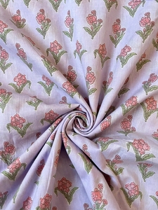 Tissu 100% Coton Écologique Léger Imprimé à la Main Motif Floral Violet Buti Indien Sanganeri pour Robes et Vêtements Filles Garçons - Product Image 1