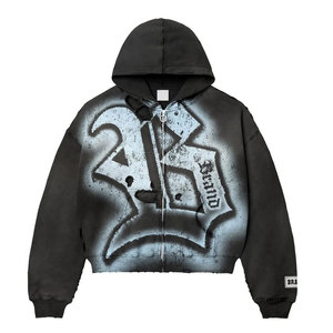 Sudadera con capucha para hombre con estampado en spray, cierre frontal con cremallera, estilo urbano, corte regular, 100% poliéster, felpa francesa, para otoño - Product Image 6