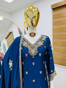 Elegante diseñador tradicional ropa informal Top Sharara Dupatta conjunto nueva Elegante ropa de fiesta Salwar Kameez encaje detalle Floral - Product Image 4