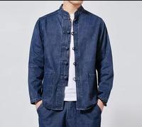 Blouson Bomber Unisexe en Jean Décontracté à Capuche Col Montant Coupe Droite Automne Coton Lavé Couleur Unie Fermeture Éclair Avant