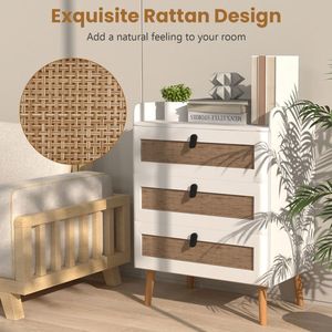 Tavolino Moderno a 3 Cassetti per Soggiorno con Armadietti Decorati in Rattan - Product Image 3