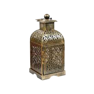 Lanterne décorative marocaine en métal doré de style moderne, pour accrocher ou comme centre de table, décoration intérieure ou extérieure. - Product Image 6