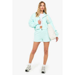 Conjunto de Pantalones Cortos de Felpa de Algodón para Mujer OEM, Chaqueta con Cierre Completo, Chándal de Dos Piezas de Primera Calidad, Proveedor - Product Image 3