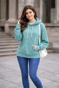 Sudadera con capucha de modal transpirable de manga larga para mujer, corte regular, con logo frontal, ecológica, de largo hasta la cadera, con cremallera completa - Product Image 1