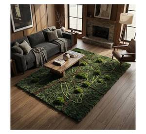 Tapis en laine 100 % premium sculpté en 3D, motif forêt personnalisé, tapis à poils longs effet mousseux pour intérieurs modernes - Product Image 1