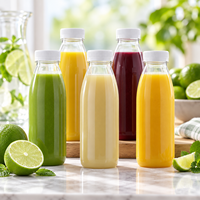 Bouteilles rondes transparentes en PET pour jus et boissons avec bouchons à vis en plastique pour l'emballage de boissons vides et la distribution au détail
