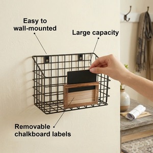 Set Of 3 Wall Hanging Fruit Basket With Slate <b>Label</b> Metal Storage Rack For <b>Kitchen</b> Fruits Vegetables Modern Home Decor Storage - Product Image 3