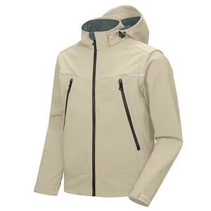 <b>Men's</b> Solid Color Hooded Windproof <b>Jacket</b> Stand Collar Zipper Closure Casual Autumn Wear 100% Polyester Coated Shell Custom Logo - Product Image 1