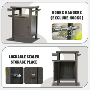 Portable Outdoor BBQ Grill Cart <b>with</b> Storage <b>Wheels</b> Whole Metal <b>Table</b> Cabinet for Deck Patio Backyard-Brown - Product Image 5