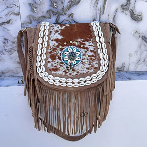 กระเป๋าหนังวัวแท้คุณภาพสูง แต่งพู่เก๋ไก๋ กระเป๋าสะพายหนังสไตล์โบฮีเมียน กระเป๋าสไตล์ยิปซี กระเป๋าวินเทจสุดเก๋ - Product Image 1