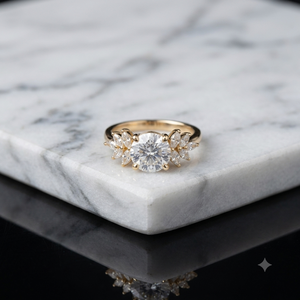 Custom <b>Cocktail</b> 14K Solid <b>Gold</b> Moissanite Diamond <b>Rings</b> Prong Set Trendy Romantic Style Flower Design Engagement Wedding Gifts - Product Image 3