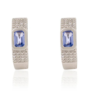 14K Rose <b>Gold</b> <b>Huggie</b> Hoop Earrings with Blue Sapphire and Diamond Cluster - Product Image 2