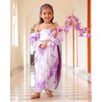 Sarong/Pareo Enfant Imprimé Numérique Motif Floral Lavande en Chiffon Pur, Thème Îles Asie-Pacifique, 1-2 Ans, Détection par Aiguille