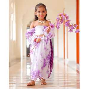 Sari Dhoti Infantil con Estampado Floral Lila, en Chifón Puro con Impresión Digital, para 1-2 Años - Product Image 6