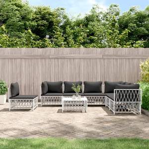 Ensemble de salon de jardin en tissu tissé blanc avec structure en acier thermolaqué et matériau Textilene durable - Product Image 1