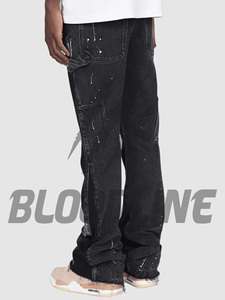 Jean cargo en denim noir pour homme Bloodline, taille haute, déchiré, coupe ample, style streetwear, automne, coton mi-lourd - Product Image 4