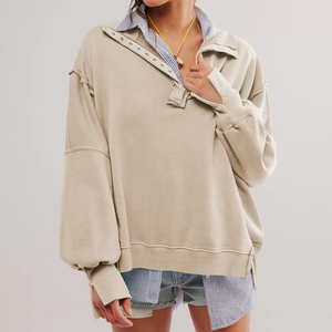 Sudadera con Capucha para Mujer, Estilo Moderno, con Botones, Holgada, Manga Larga, Color Sólido, 100% Algodón Ecológico, Venta al Por Mayor CAULT ARRAY - Product Image 5
