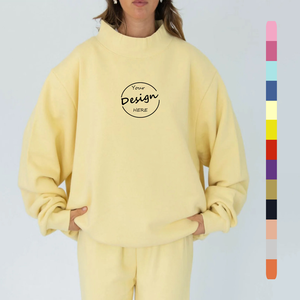 Sudadera Oversize con Hombros Caídos y Cuello Alto para Mujer, 100% Algodón, Tejido de Felpa Suave, Impresión de Logotipo Personalizado, Ropa Casual, OEM, MOQ Bajo - Product Image 2