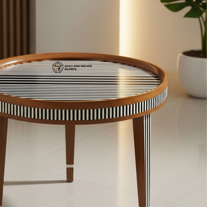 Luxury Handcrafted Meenakari Wooden Accent <b>Table</b> Vibrant Peacock & Floral Inlay <b>Stool</b> Premium Leg Pedestal <b>with</b> Gold Accents - Product Image 2