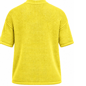 Camiseta de punto amarilla brillante para hombre, manga corta, cuello redondo, texturizada, informal, personalizada, estilo urbano, moda de verano, venta al por mayor - Product Image 5