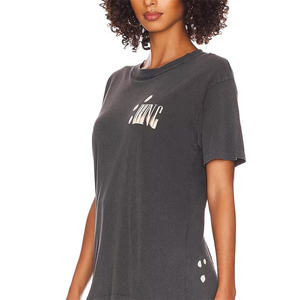 Camiseta de Cuello Redondo Holgada Negra para Mujer, Manga Corta, Estampado de Letras, Informal, Verano, Algodón Jersey, Diseño Transpirable - Product Image 4