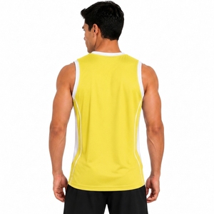 Unisex Yellow Sleeveless Crew Neck Basketball Tank <b>Top</b> Moisture Wicking Regular Fit Solid Color Polyester Mesh Custom Team Name - Product Image 2