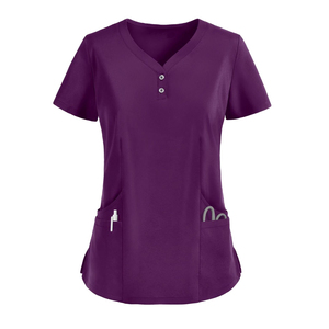 Blouse médicale rose en coton à col en V pour femme avec deux poches, fermeture boutonnée, détection d'aiguilles, thermocollage sans couture, uniformes hospitaliers - Product Image 4