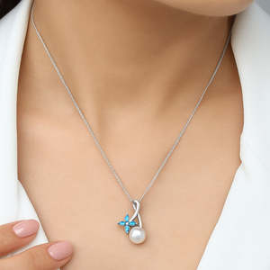 Super September Timeless <b>Pearl</b> Flower Rhodium Plated 925 <b>Sterling</b> <b>Silver</b> <b>Necklace</b> for Women Christmas Valentine Gift - Product Image 2