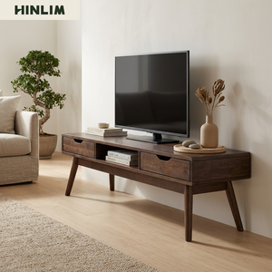Midcentury Modern Solid Wood <b>TV</b> <b>Stand</b> with 2 Drawers Tapered Legs Dark Walnut Finish Durable Easy Assembly Living Room Furniture - Product Image 1