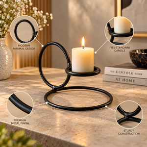 Porte-bougie contemporain en métal noir |   Support de bougie de table à poignée ronde pour salon, salle à manger, décoration de la maison, cadeau décoratif - Product Image 4