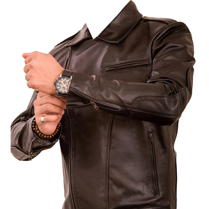 Brown Men Leather Jacket Slim Fit Biker <b>Coat</b> <b>Zipper</b> Collar Zip Up Outerwear for Spring Autumn - Product Image 4