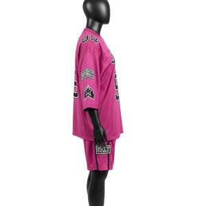 Ensemble short et maillot de football pour femmes, tissu en maille polyester respirant, panneaux latéraux rose et noir, logo personnalisé, ensembles pour femmes 100% coton - Product Image 3
