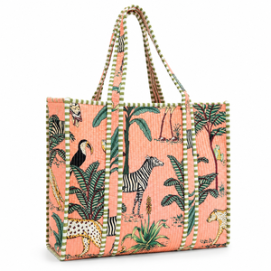 Cotton Tote Bag With Tropical Print Bohemian Style Summer Shopping Bag Open <b>Top</b> Large Capacity Women's Shoulder Bag - Product Image 1