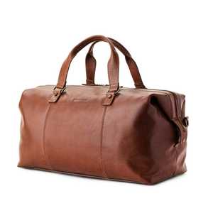 Bolsa de Viaje Clásica de Cuero Genuino para Hombre, con Cierre de Cremallera en Forma de Barril, Gran Capacidad, Color Marrón - Product Image 1