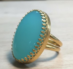 Natural Turquoise <b>Statement</b> <b>Ring</b> 925 Sterling Silver 14K Gold Plated Oval Gemstone Boho Vintage December Birthstone <b>Ring</b> - Product Image 5