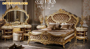 Lit capitonné de style couronne royale de luxe, style baroque royal italien, lits sculptés à la main, lits classiques de taille king pour la chambre à coucher, New York - Product Image 3
