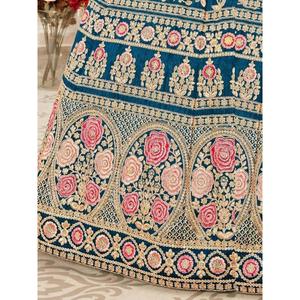 Magnifique vêtements de mariée en soie brodée bleu sarcelle Lehenga Choli - Product Image 2