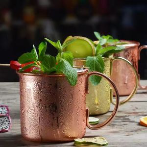 Taza de cobre esmerilado para bebidas frías, taza para bebidas enfriadas con asa redonda, vajilla para fiestas y cafeterías, regalo. - Product Image 3