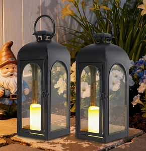 Wholesale Black Metal Arch Top Candle <b>Lantern</b> Glass Hanging <b>Hurricane</b> Lamp Vintage Decorative Candle Holder Indoor Outdoor Decor - Product Image 2