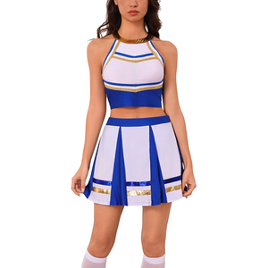 2026 High Quality OEM Blue White <b>Gold</b> Cheerleading Uniform Set Color Blocked <b>Skirt</b> Style Adult Practice Wear In Stock - Product Image 3