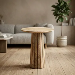 Mesa de Centro Redonda Moderna de Mármol con Base Acanalada, Muebles Hechos a Mano para Sala de Estar - Product Image 1