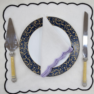 Elegant Embroidered Linen Napkin Square <b>White</b> with Purple Trim <b>Table</b> Decoration Handmade Machine Washable 1 Piece - Product Image 6