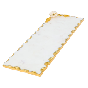 Plateau en marbre blanc Kayna Export avec bords dorés et motif floral pour ensemble de boîtes à thé, à prix abordable, plateau en marbre artisanal - Product Image 1