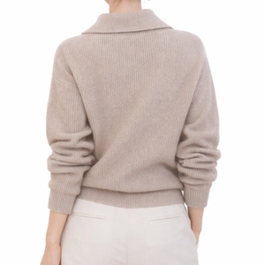 Pull en maille pour femme à col montant zippé, manches longues, style décontracté, épaules tombantes, manches confortables, finition de poignets soignée - Product Image 2